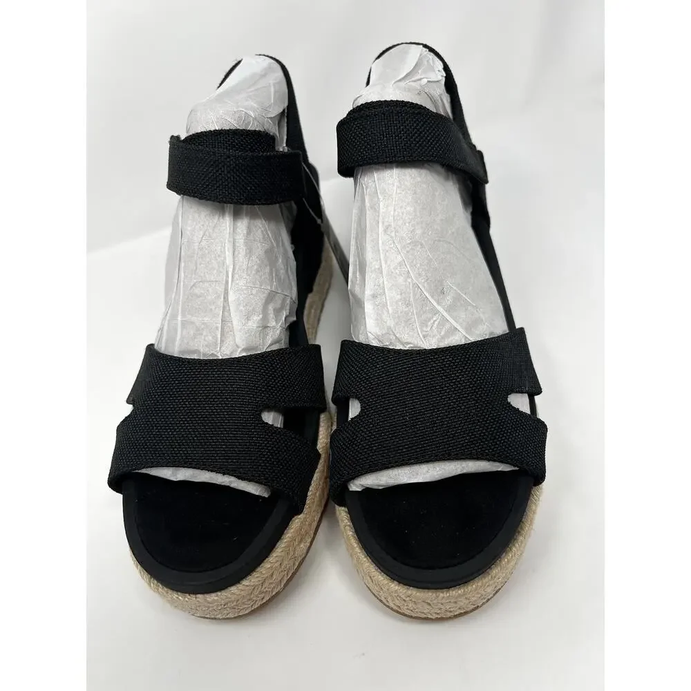 TOMS Women's 10 Alana Black Canvas Open Toe Wedge Sandals